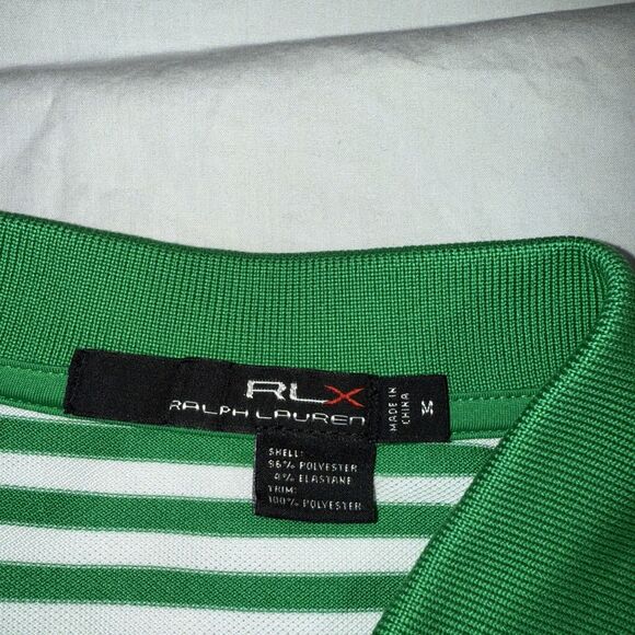 RLX by Ralph Lauren Golf Polo Men's Size Medium Green and White Stripe - Picture 2 of 7